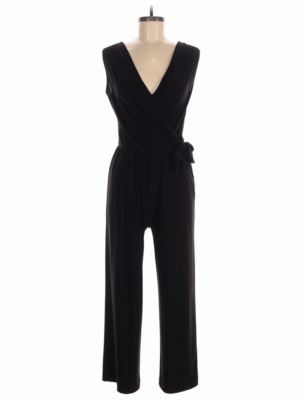 Tahari Black Sleeveless Wrap Jumpsuit with Self-Tie Waist Sz L